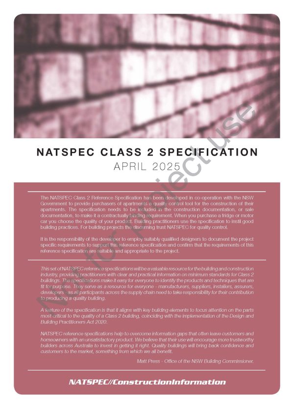 NATSPEC CLASS 2 Specification - Not for project use